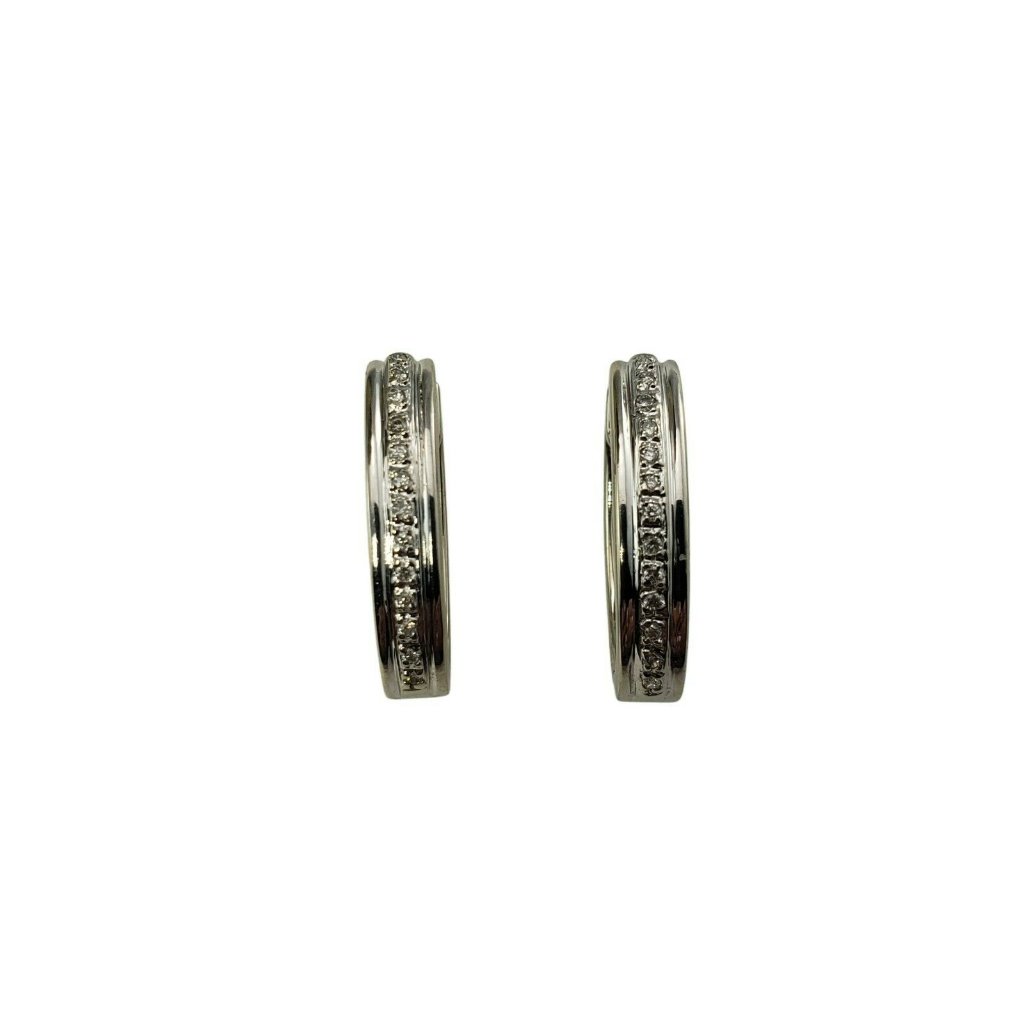 Vintage 14 Karat White Gold And Diamond Hoop Earrings #11047